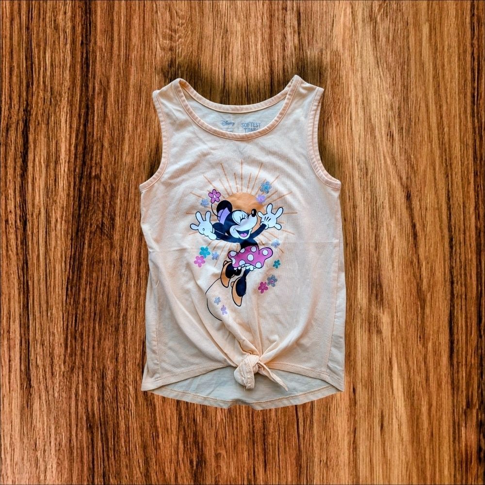Disney Girls Peach Minnie Mouse Cotton Tie-Front Tank Top for Kids Size S (5-6)